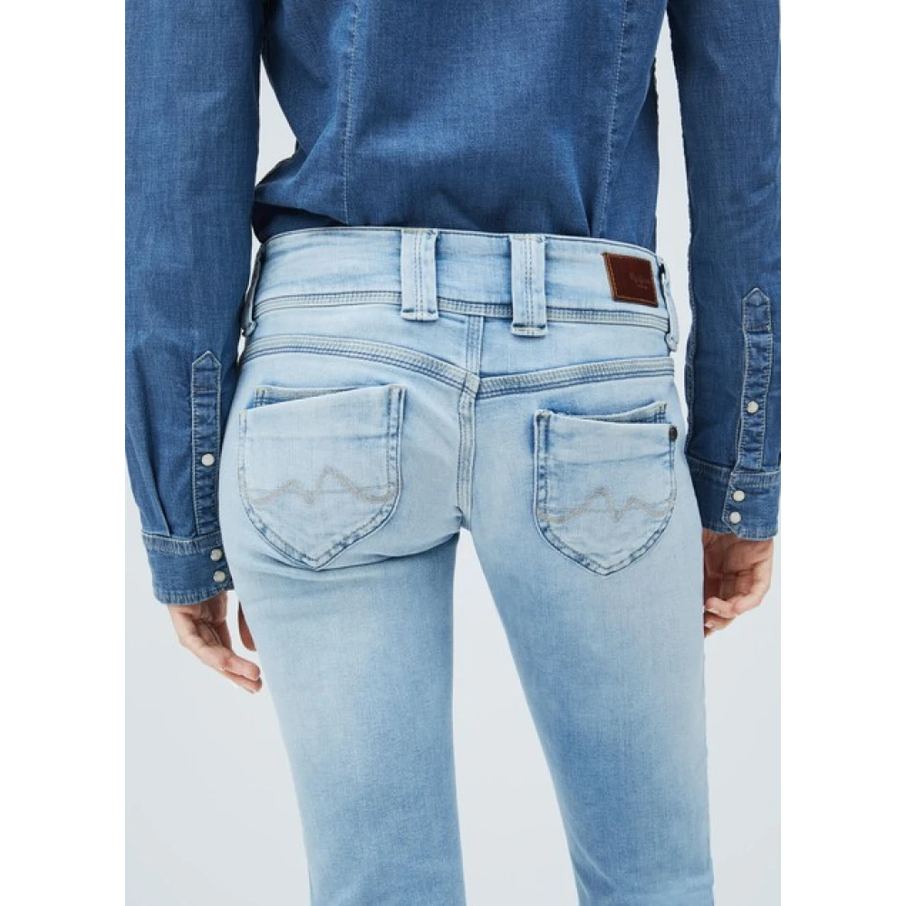 Pepe Jeans Blauwe Denim Power Stretch Straight Leg Broek Blue Dames