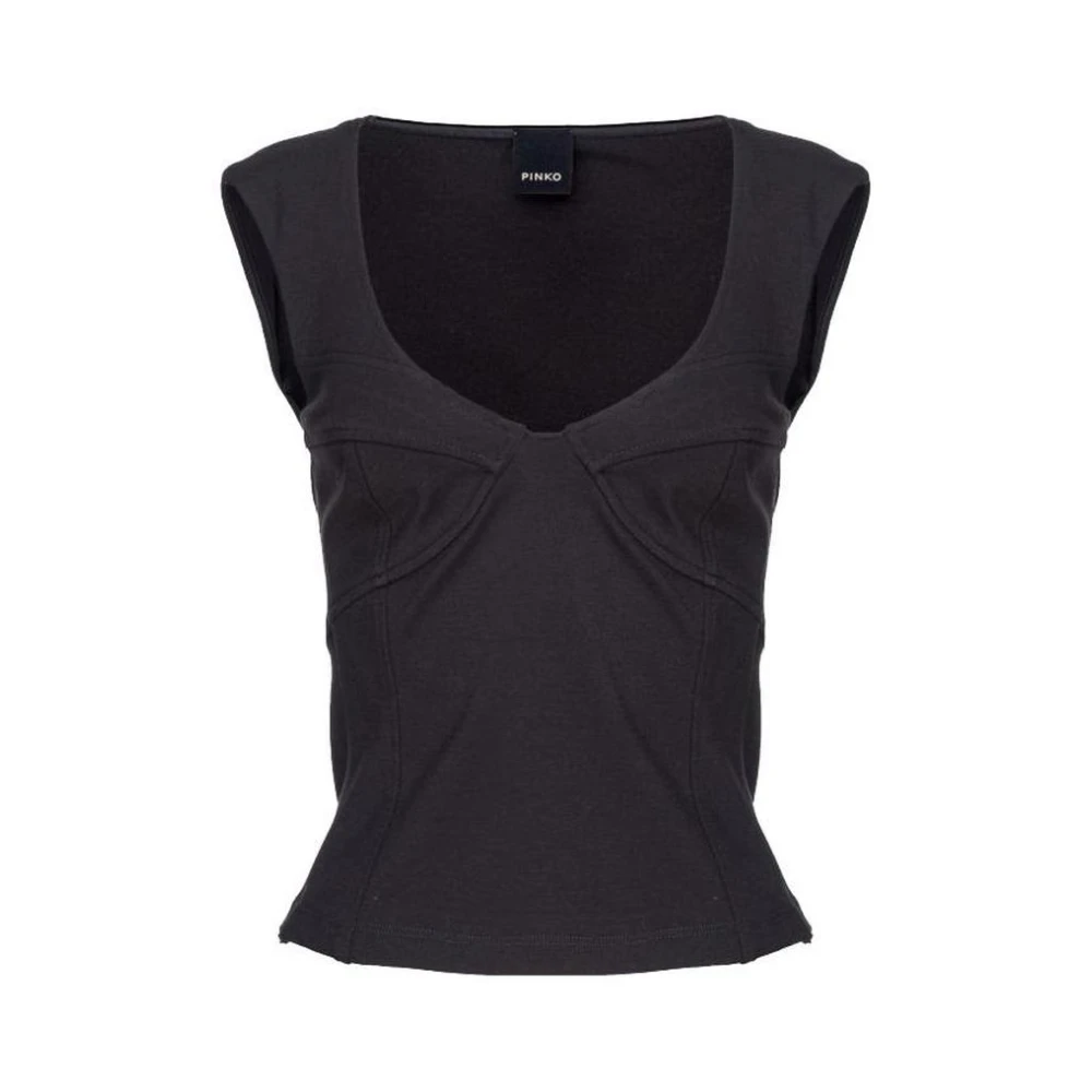 Pinko Vrouw Zwart Tops Dames, M, Nylon, Nylon T-Shirt Met Ronde Hals