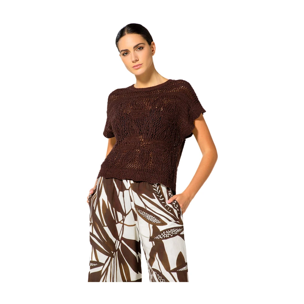 Caroline Biss Stijlvolle Pullover met Pull Detail Brown Dames