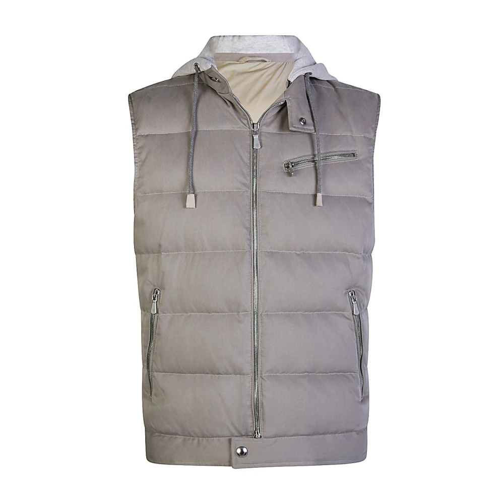 Eleventy Zijden Hooded Puffer Vest Gray Heren