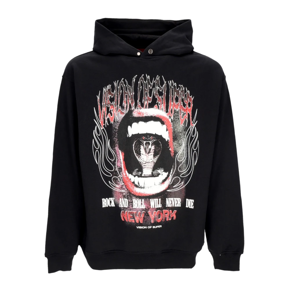 Vision Of Super Men's Black Hoodies, L, Cobra Mouth Print Lightweight Hoodie