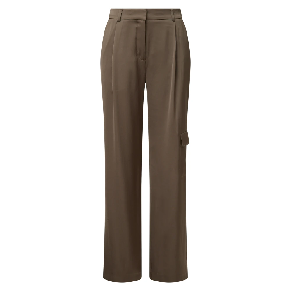 Comma Relaxed Wide Leg Satin Broek Brown Dames