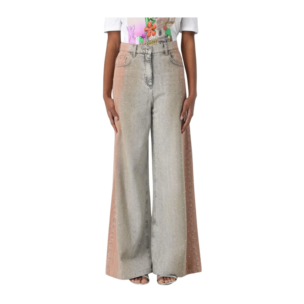 Patrizia Pepe Women's Multicolor Wide Jeans, W26, Colorful Rhinestone Wide Leg Jeans