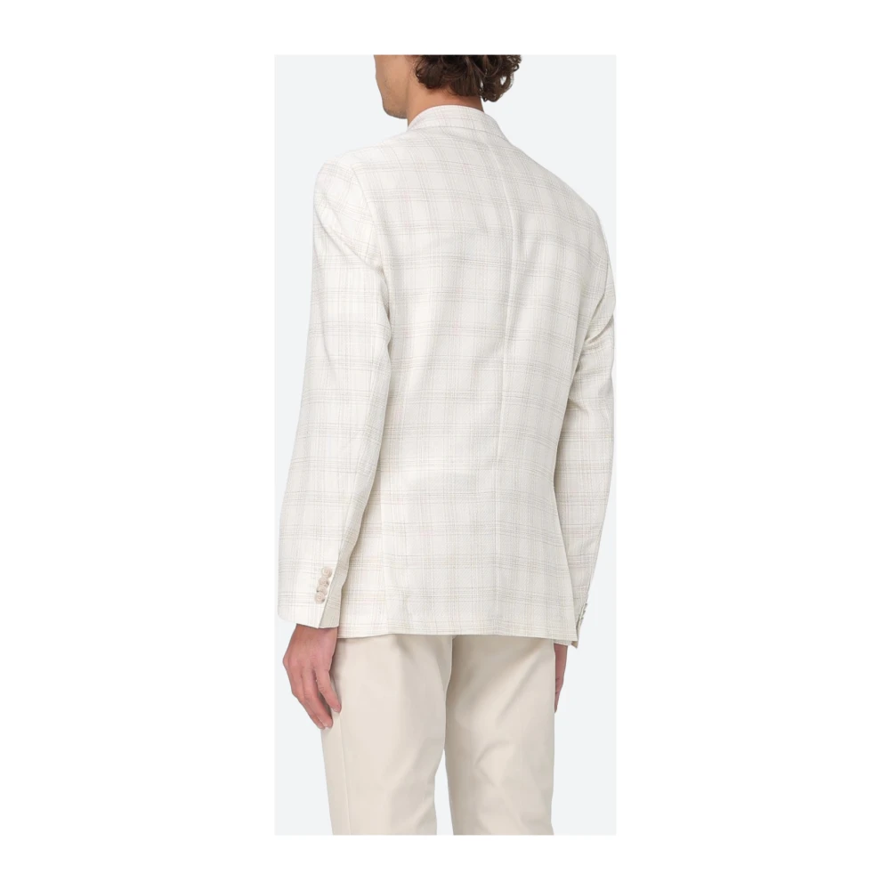 Hugo Boss Geruite wollen en linnen jas White Heren