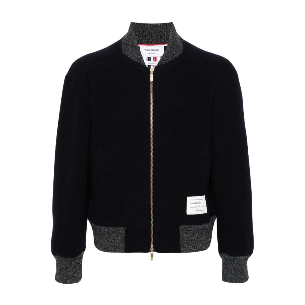 Thom Browne Blå Ull Fleece Kappa RWB Stripe Blue, Herr