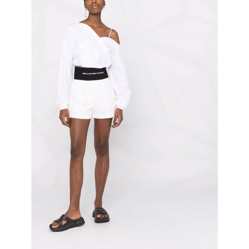 alexander wang Witte Logo Tailleband Slim Fit Shorts White Dames