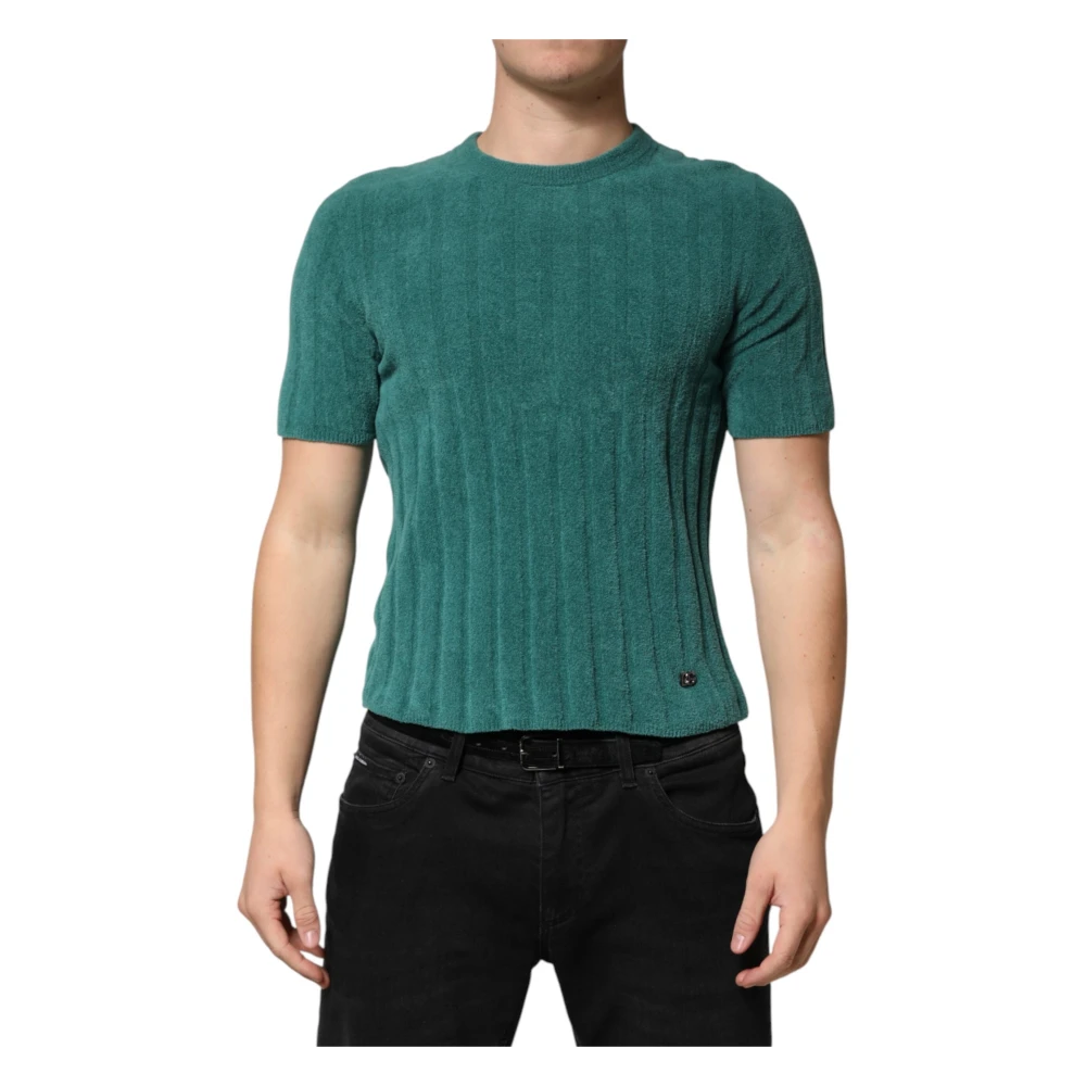 Dolce & Gabbana , Round-Neck Knitwear, Male, Green, M, Crew Neck T-Shirt