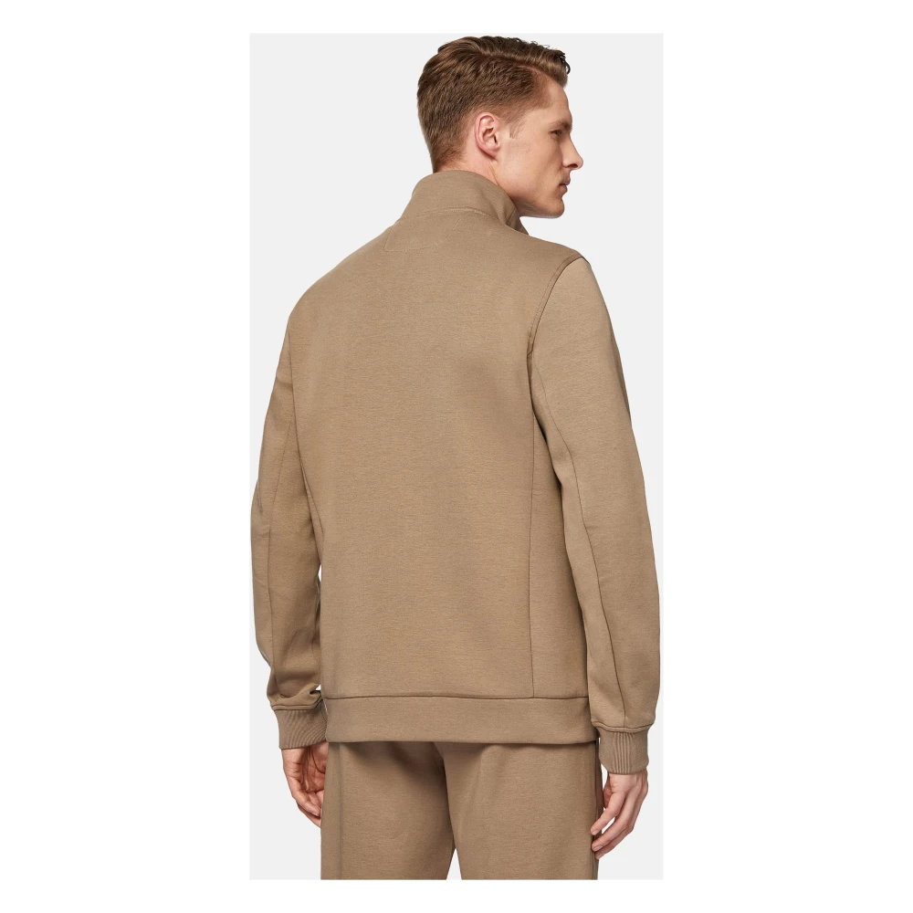 Boggi Milano Full-Zip Hoodie in Lichtgewicht Katoenen Scuba-Mix Beige Heren