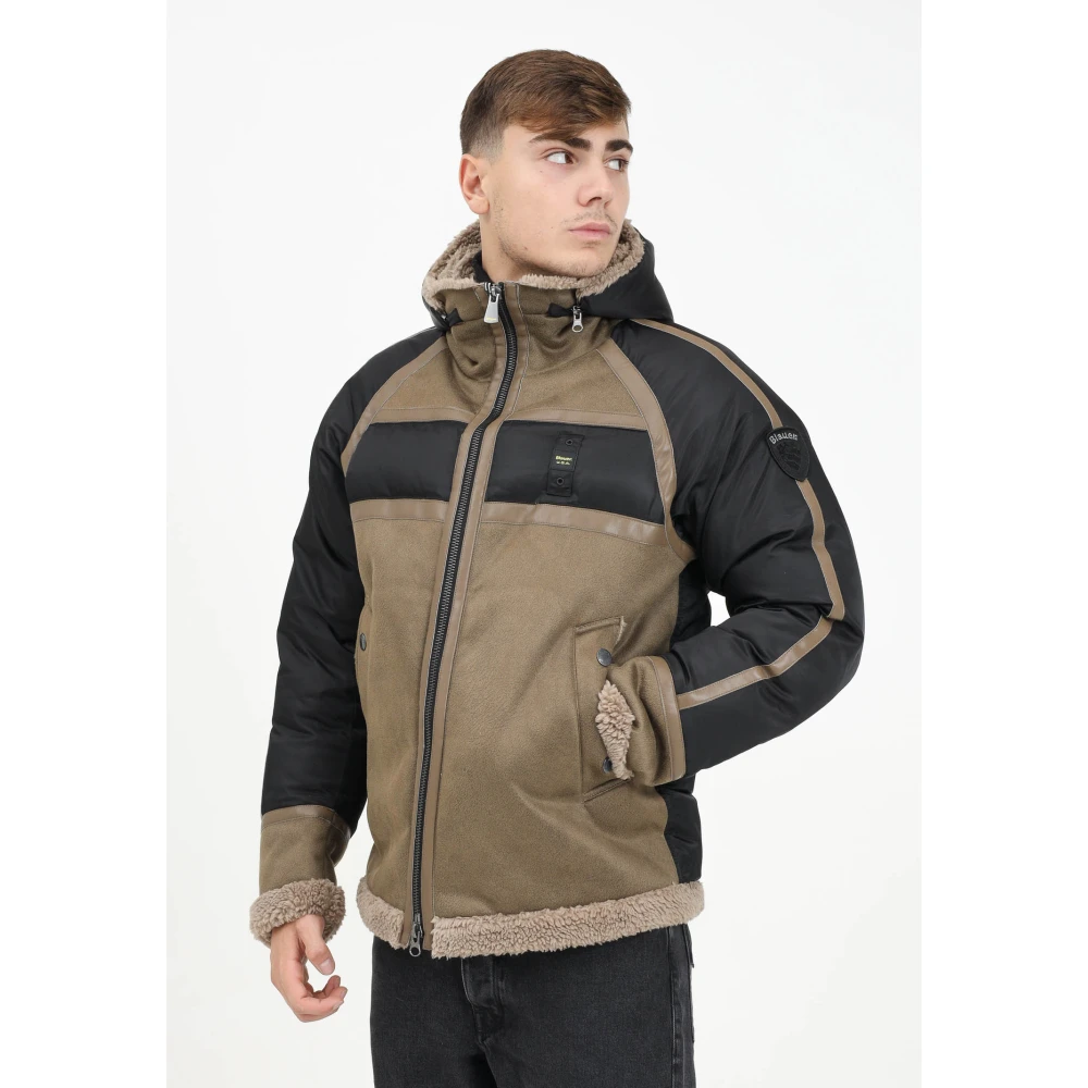 Blauer Moderne Beige en Zwarte Jas Brown Heren
