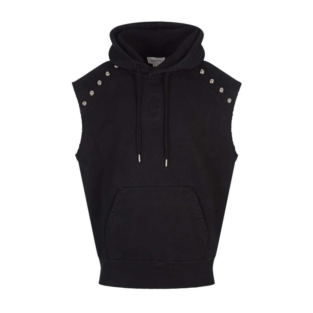 Alexander McQueen Svart Ärmlös Hoodie med Nit Black, Herr