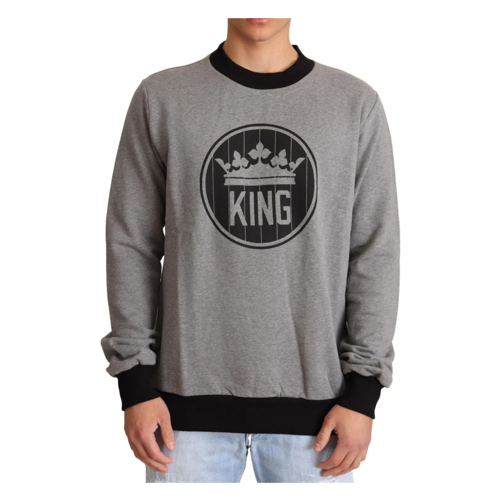 Dolce & Gabbana Men's Gray Crown King Cotton Pullover Sweater