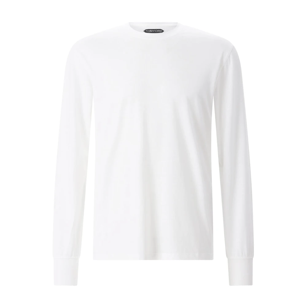 Tom Ford , Long Sleeve T-Shirts, Male, White, 2XL, Lyocell Cotton Long Sleeve T-Shirt