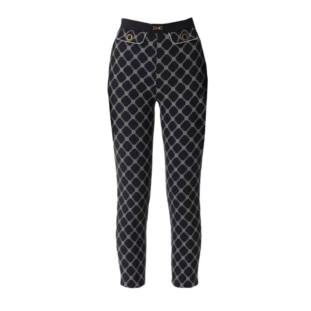 Elisabetta Franchi Broek met Diamantprint en Slim Fit Black Dames