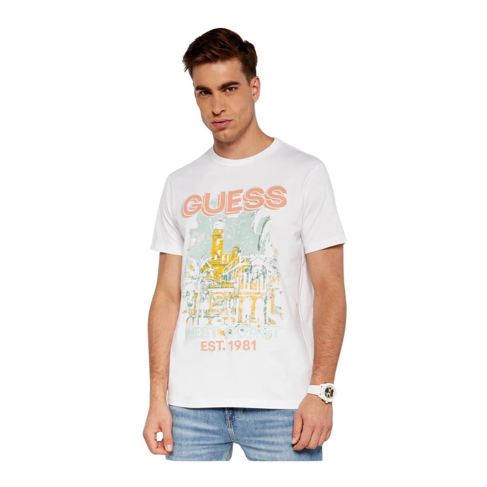 Guess Tryckt bomulls-T-shirt White, Herr