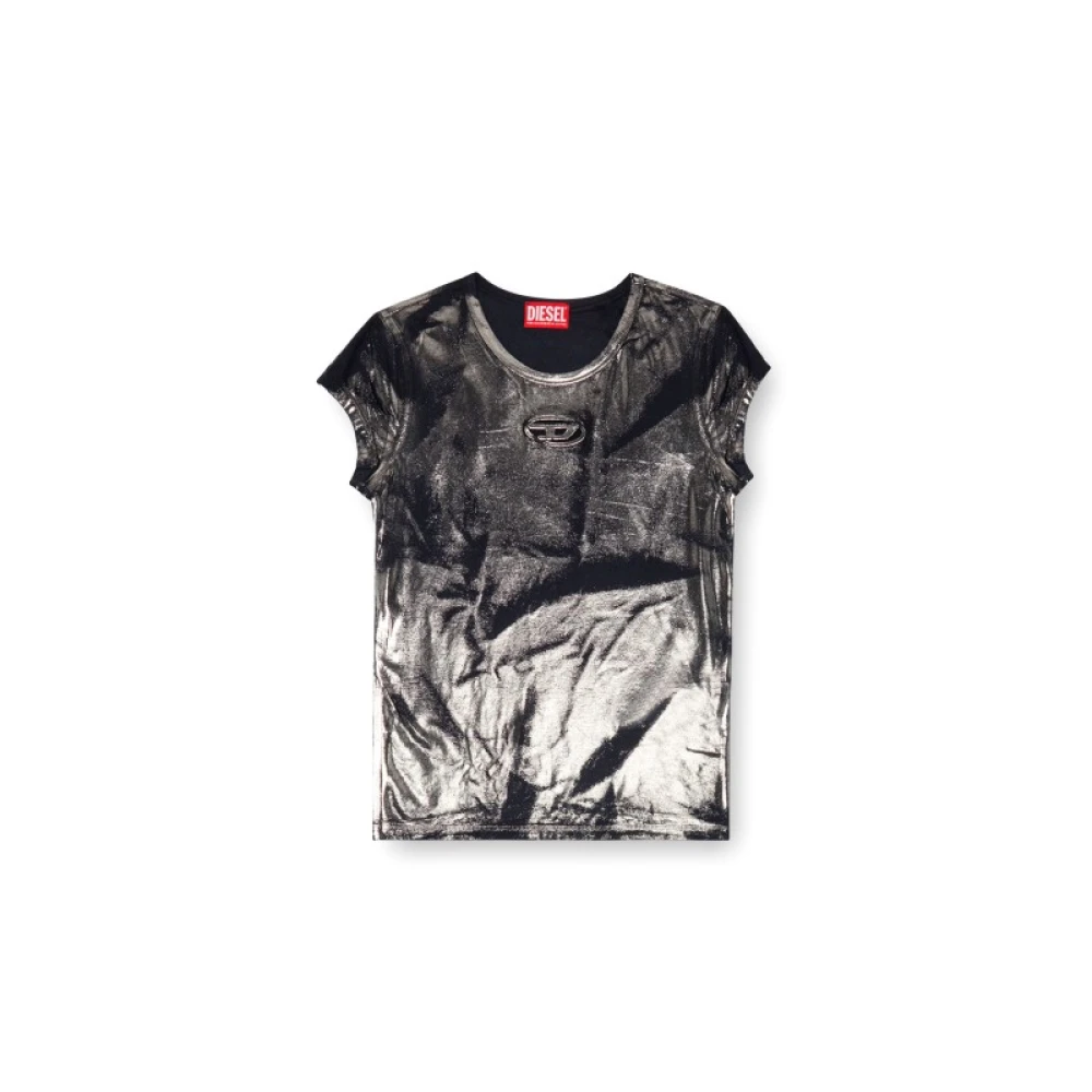 Diesel Metallic Effect Korte Mouw Logo T-Shirt Black Dames