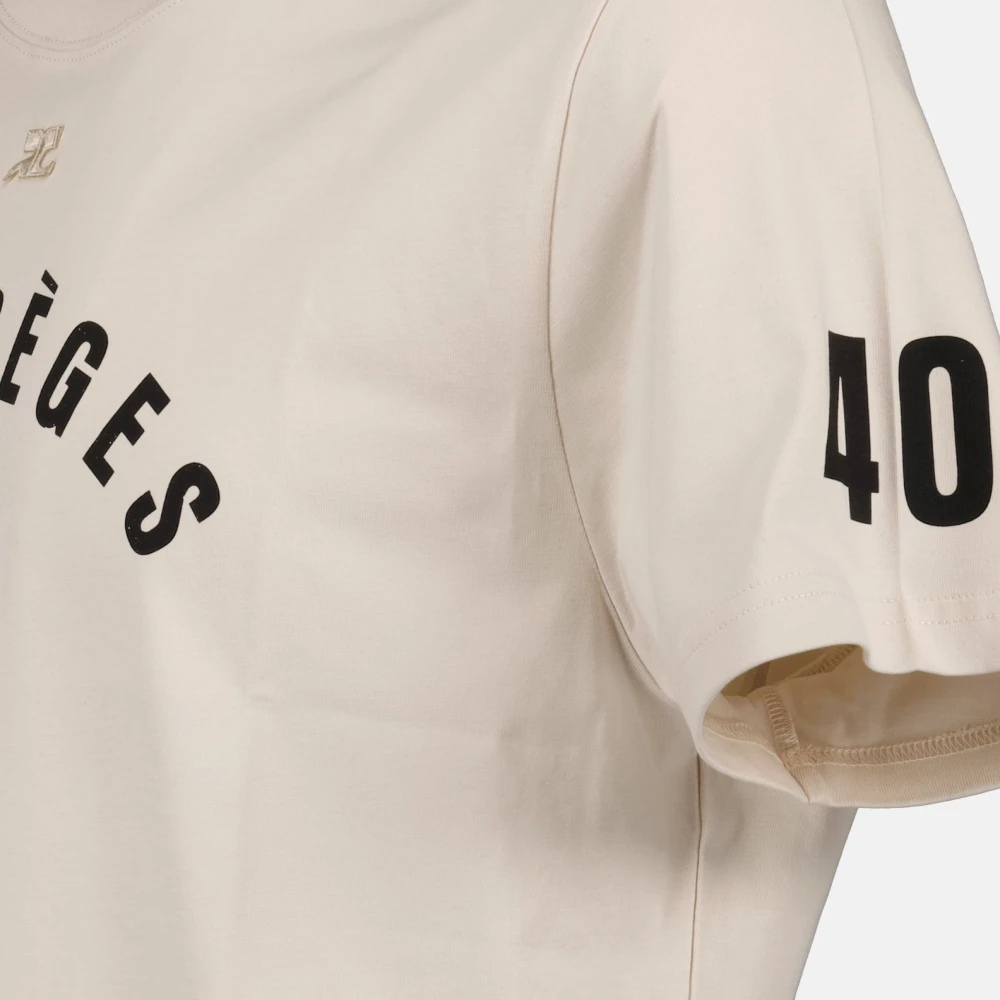 Courrèges Bedrukt Logo Katoenen T-shirt Beige Heren