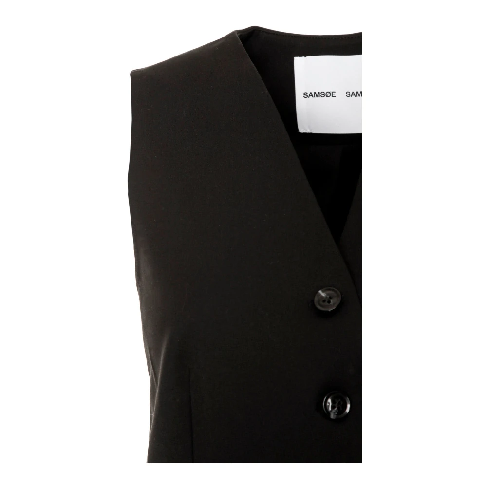 Samsøe Slim Fit Vest met V-Hals Black Dames