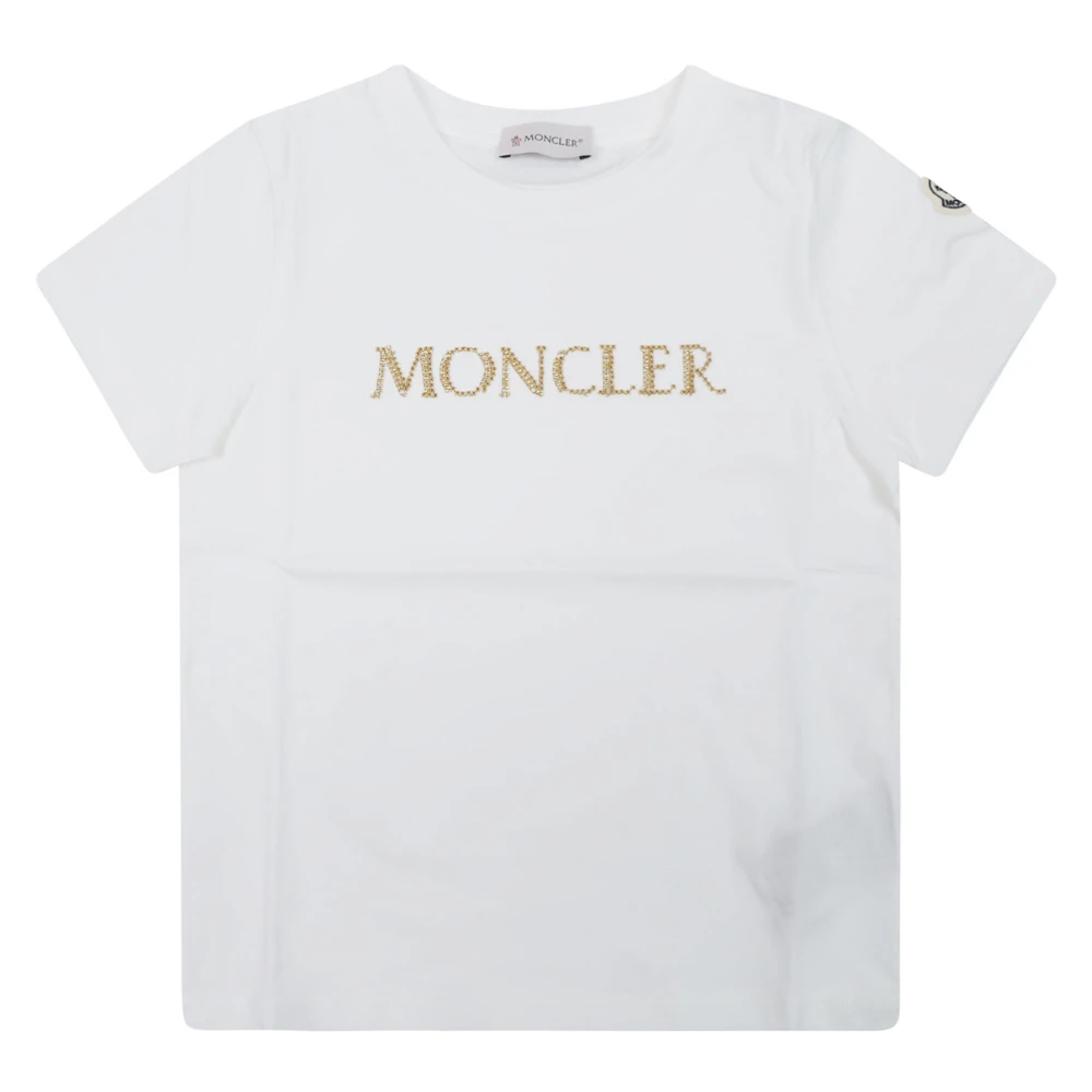 Moncler , Kids Short Sleeve T-Shirts, Female, Beige, 12 Y, Kids T-Shirts And Polos