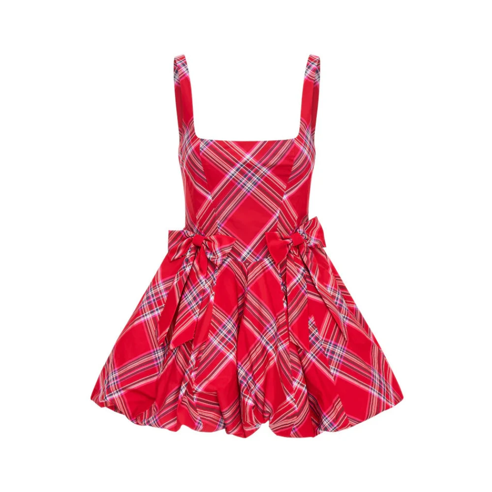 Loveshackfancy Ruelle Tartan Mini Bubble Jurk Red Dames