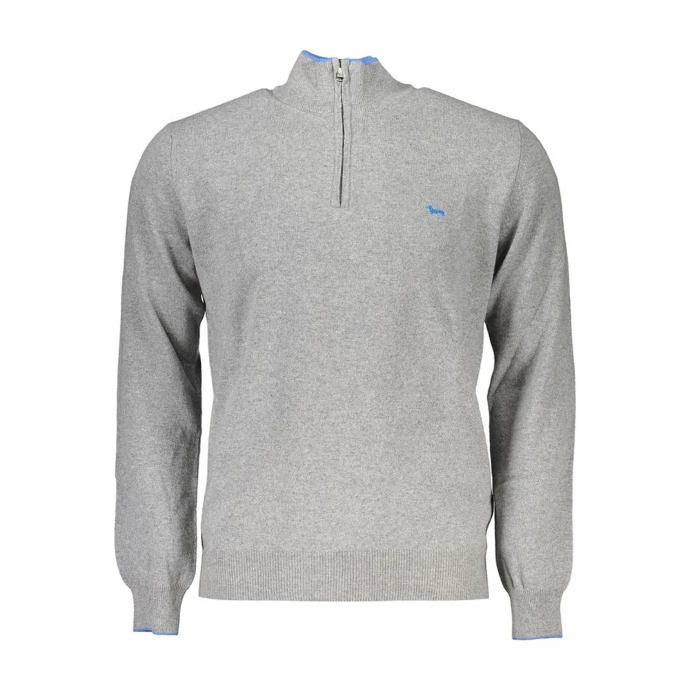 Harmont & Blaine Men's Gray Embroidered Half-Zip Jumper With Contrast Details - Turtlenecks - 2XL - Knitwear
