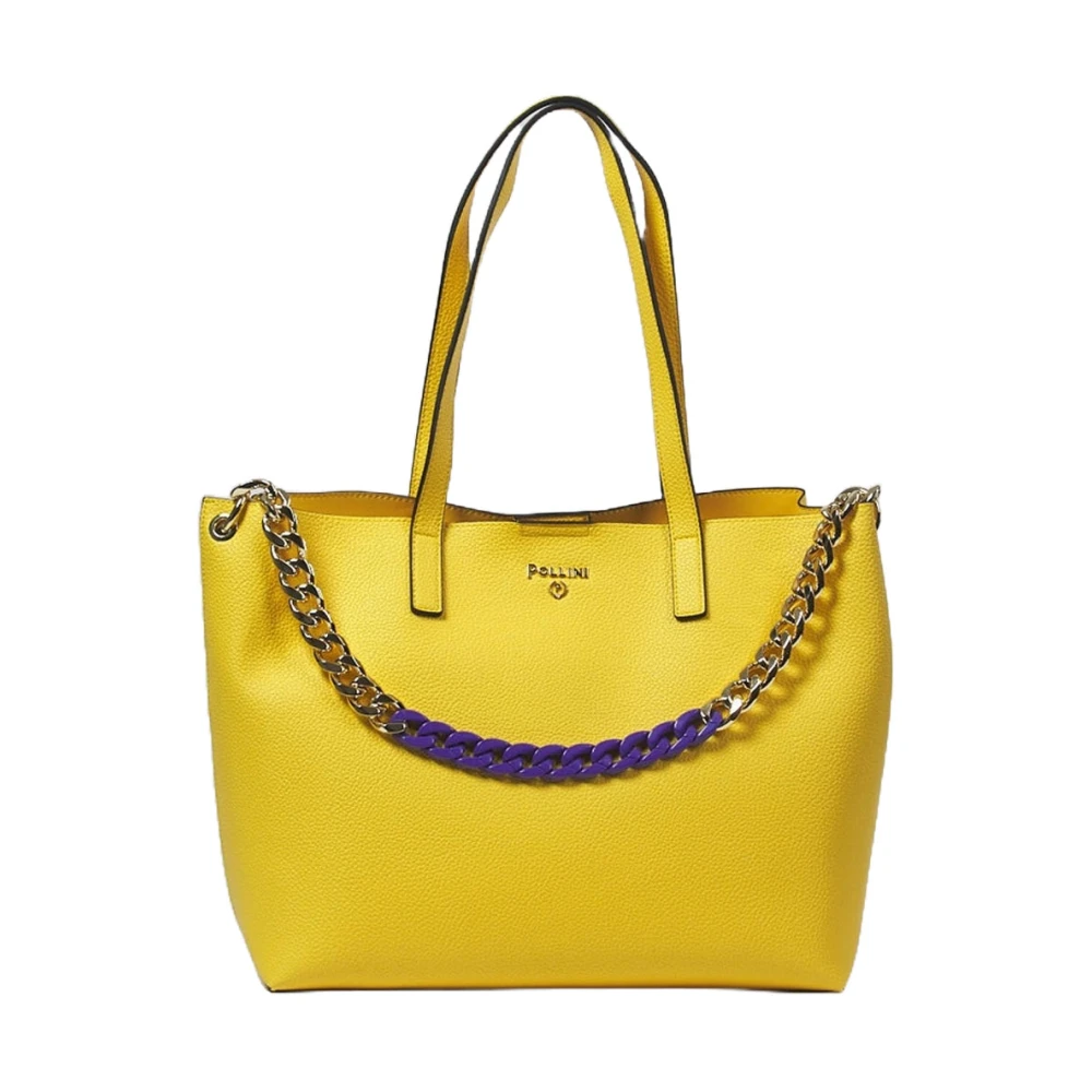 Pollini Gul Shopper Väska med Metallkedja Yellow, Dam