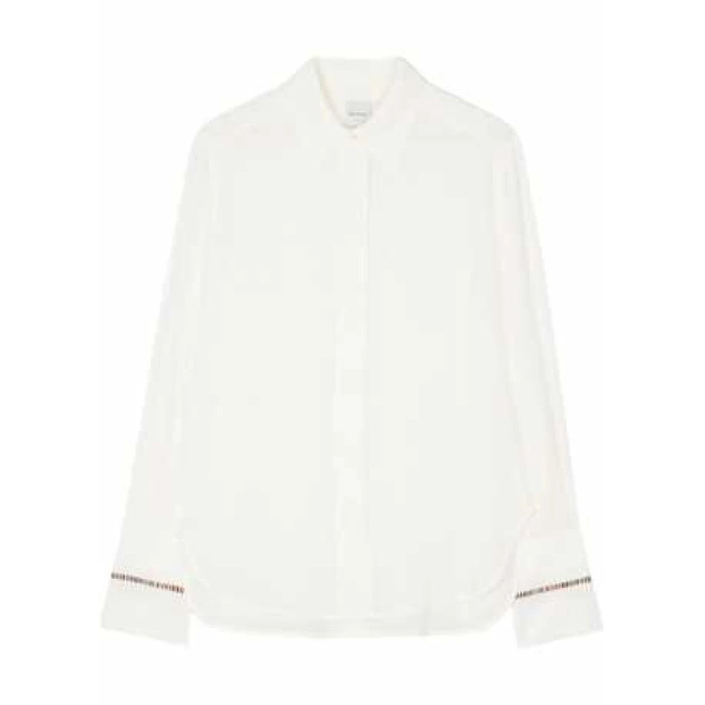 Ps By Paul Smith Hombre Blanca Blusa De Seda Con Puño De Lazo Bayadère Talla 14