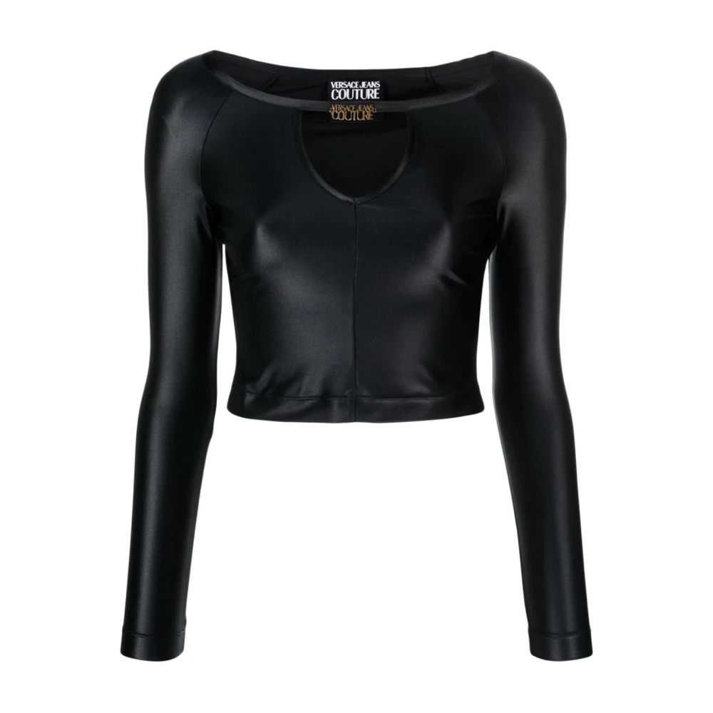 Versace Jeans Couture Zwarte Top met Lycra Light Shiny Black Dames