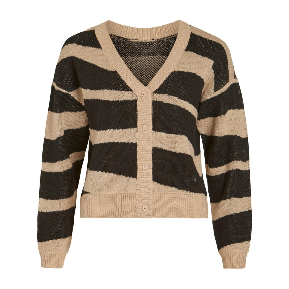 Beige V-Hals Knappet Cardigan