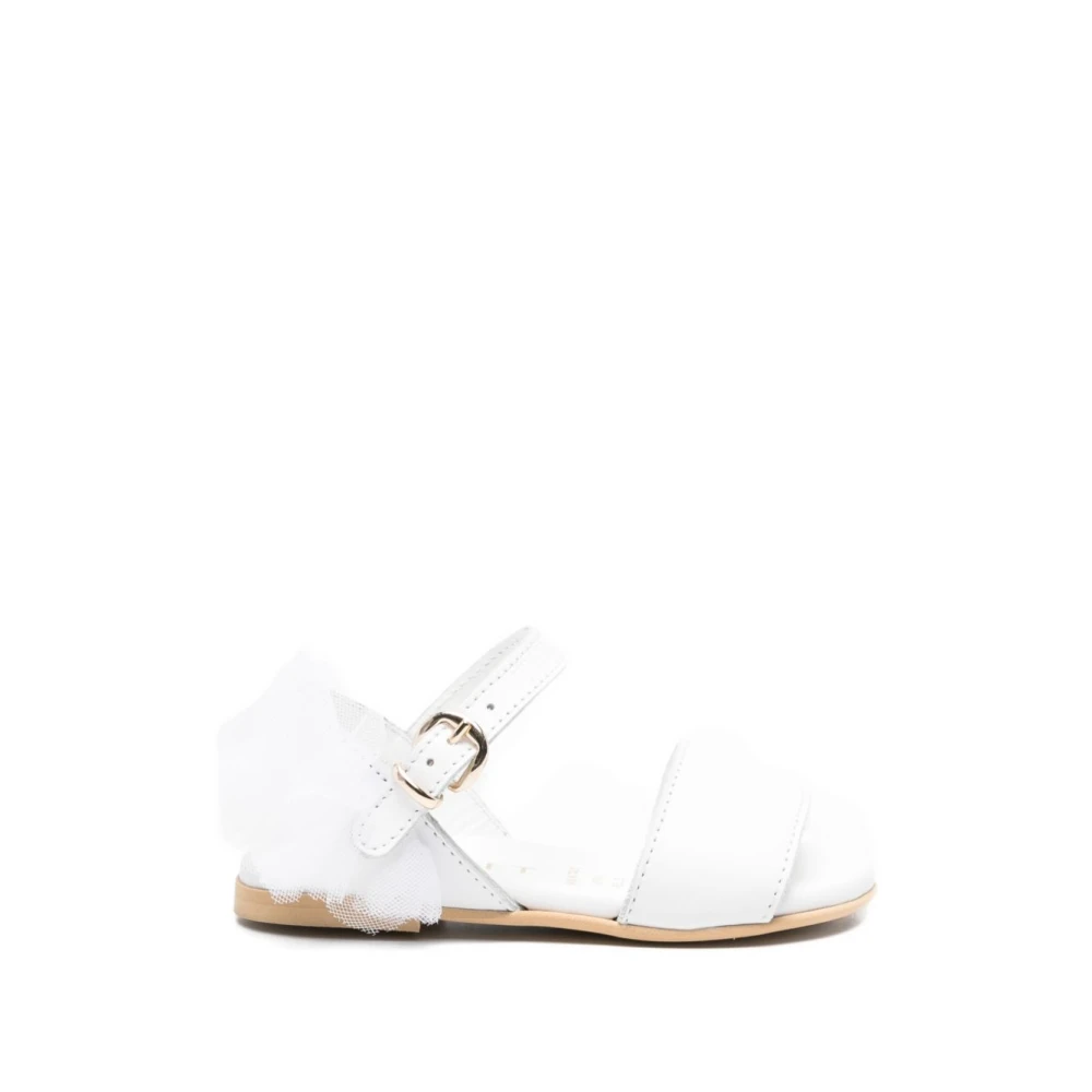 Twinset Girls White Leather Sandal With Tulle Detail - Kids Sandals - 22 Eu - Kids