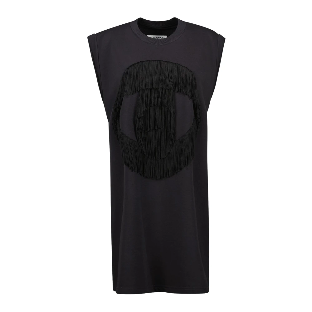 MM6 Maison Margiela Fringe Katoenen Jurk Lente-Zomer 2025 Black Dames