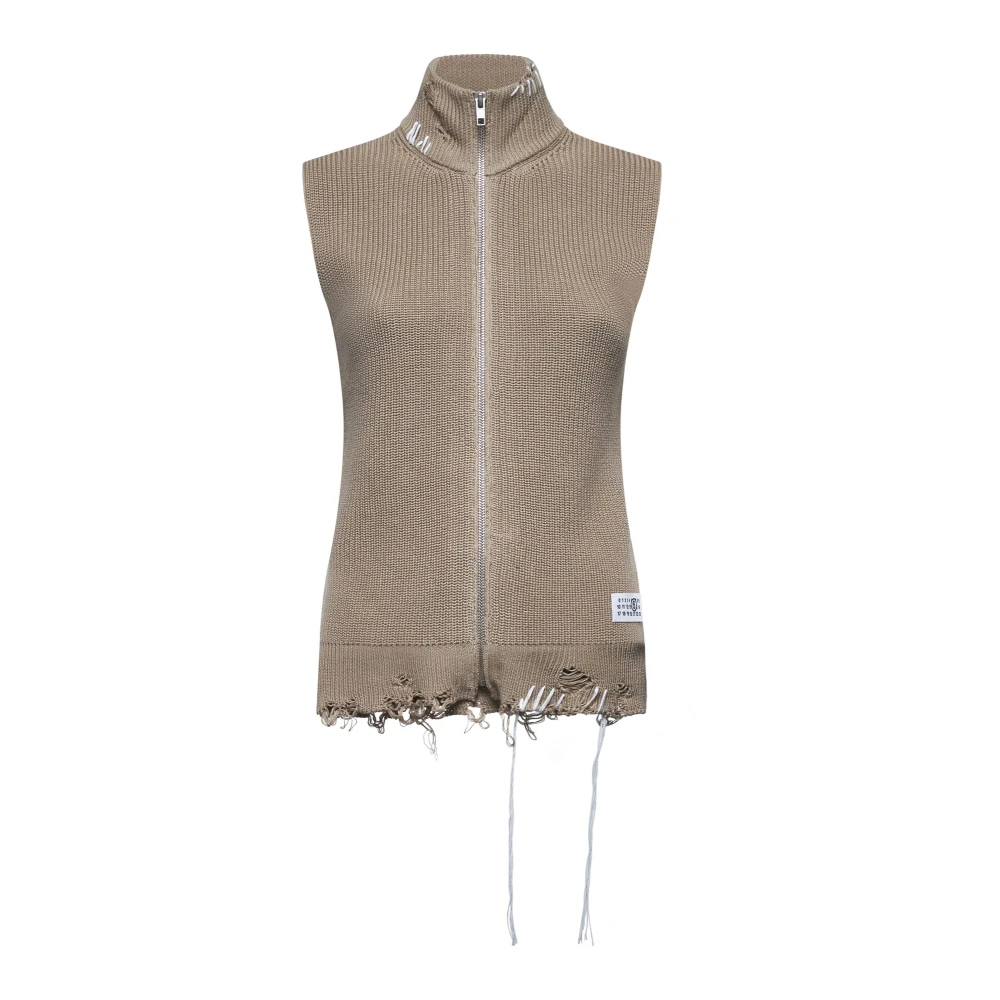 MM6 Maison Margiela Beige Gebreid Vest met Distressed Effect Beige Dames