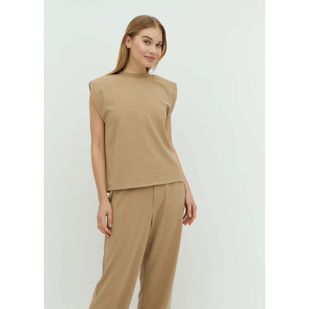 MbyM Beige Mouwloze Top met Schoudervullingen Beige Dames