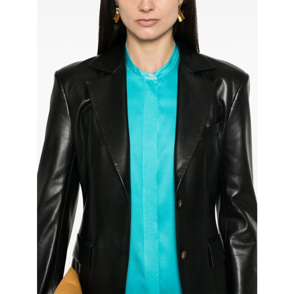 Forte Zijden Satijnen Mandarin Kraag Oversized Shirt Blue Dames