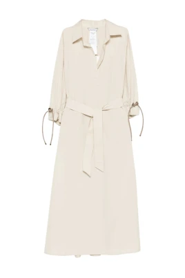 Collared Gathered-Cuff Long Sleeve Dress