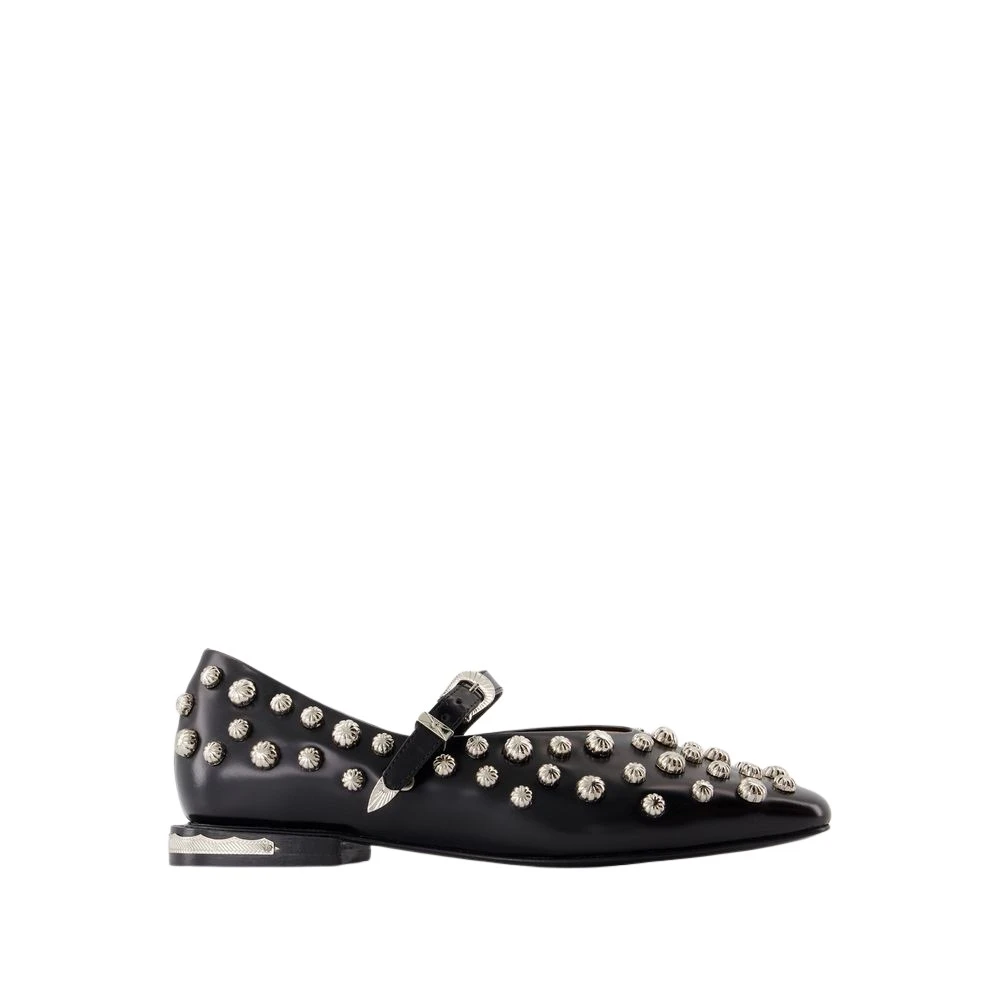 Toga Pulla Women's Black Leather Ballerinas Pointed Toe