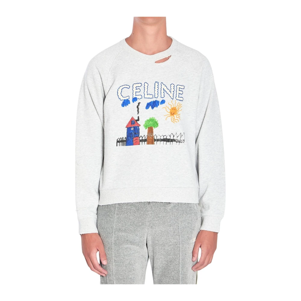 Celine Grå V-Ringad Ulltröja