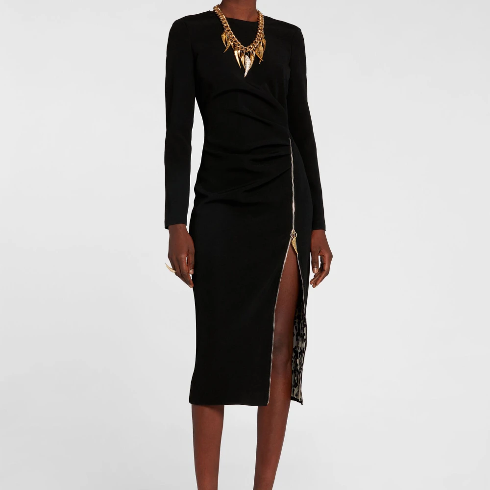 Roberto Cavalli Tijger Tand Rits Jurk met Hanger Black Dames