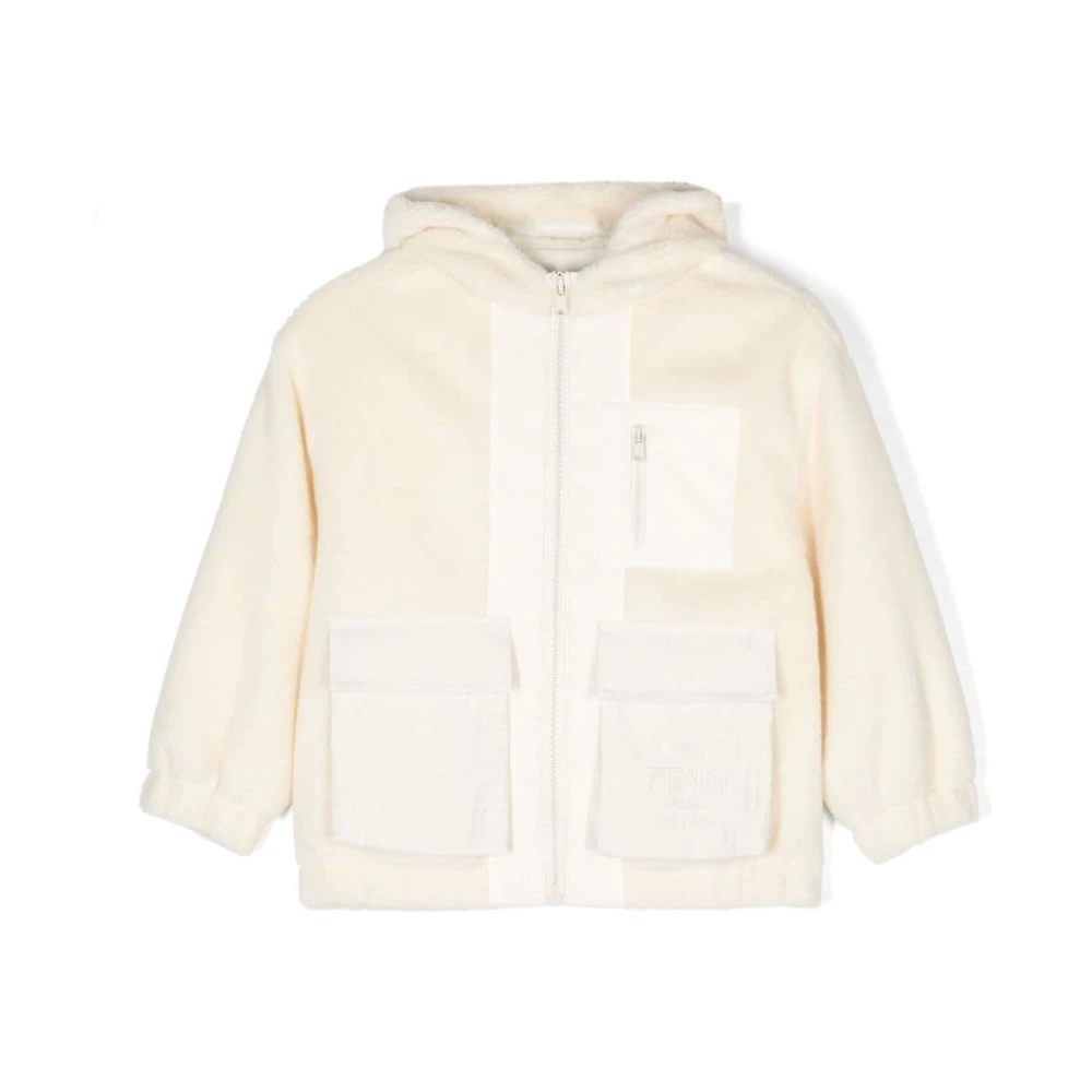 Fendi Unisex Kids Beige Winter Jackets, 10 Y, Shearling Hooded Jacket Cream White