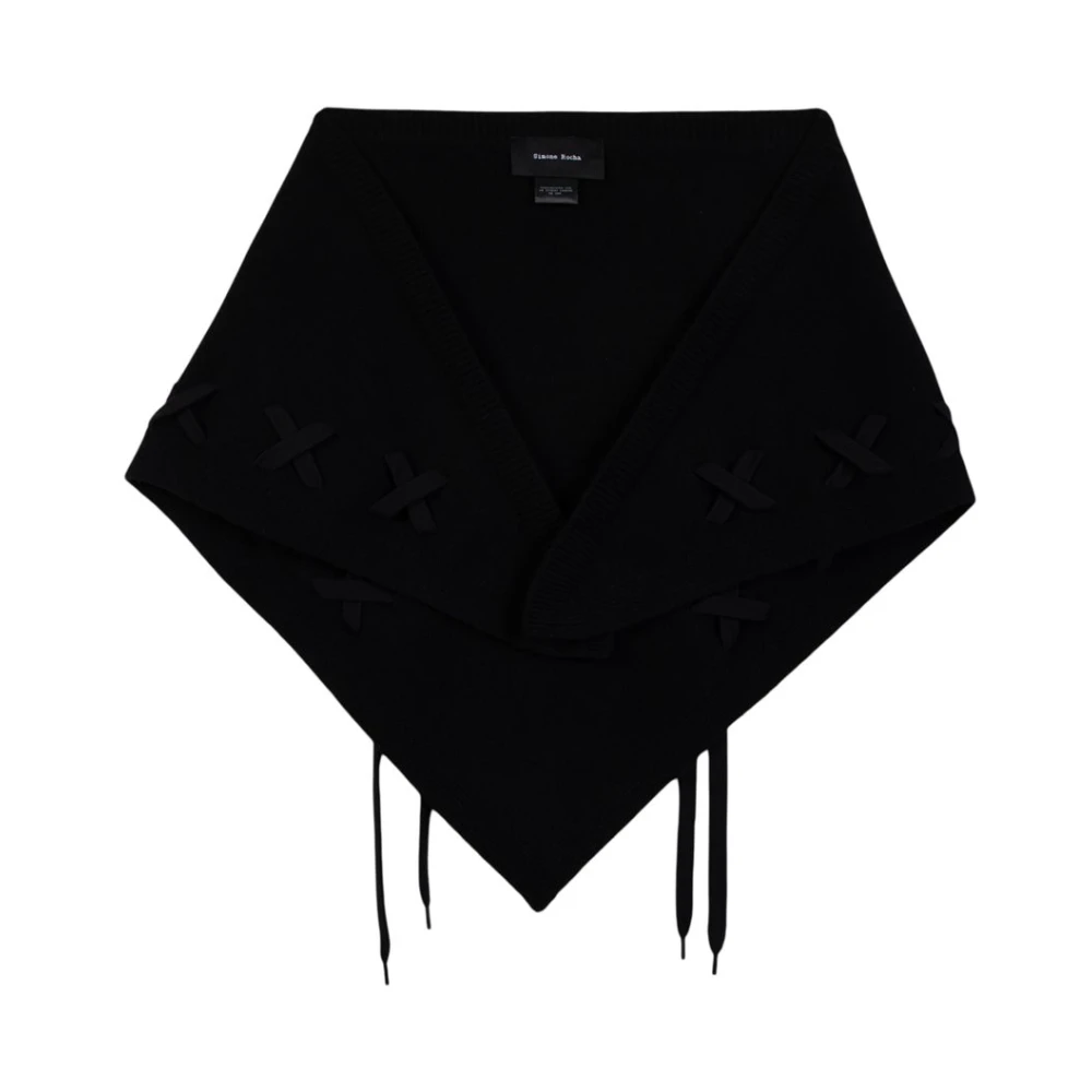 Simone Rocha Black Winter Scarves, Female, One Size, Merino Lace Up Neckerchief Scarf