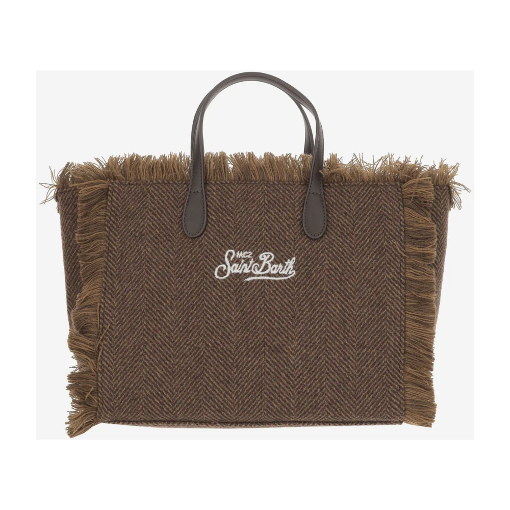 MC2 Saint Barth Fringed Tote Tas met Logo Borduurwerk Brown Dames