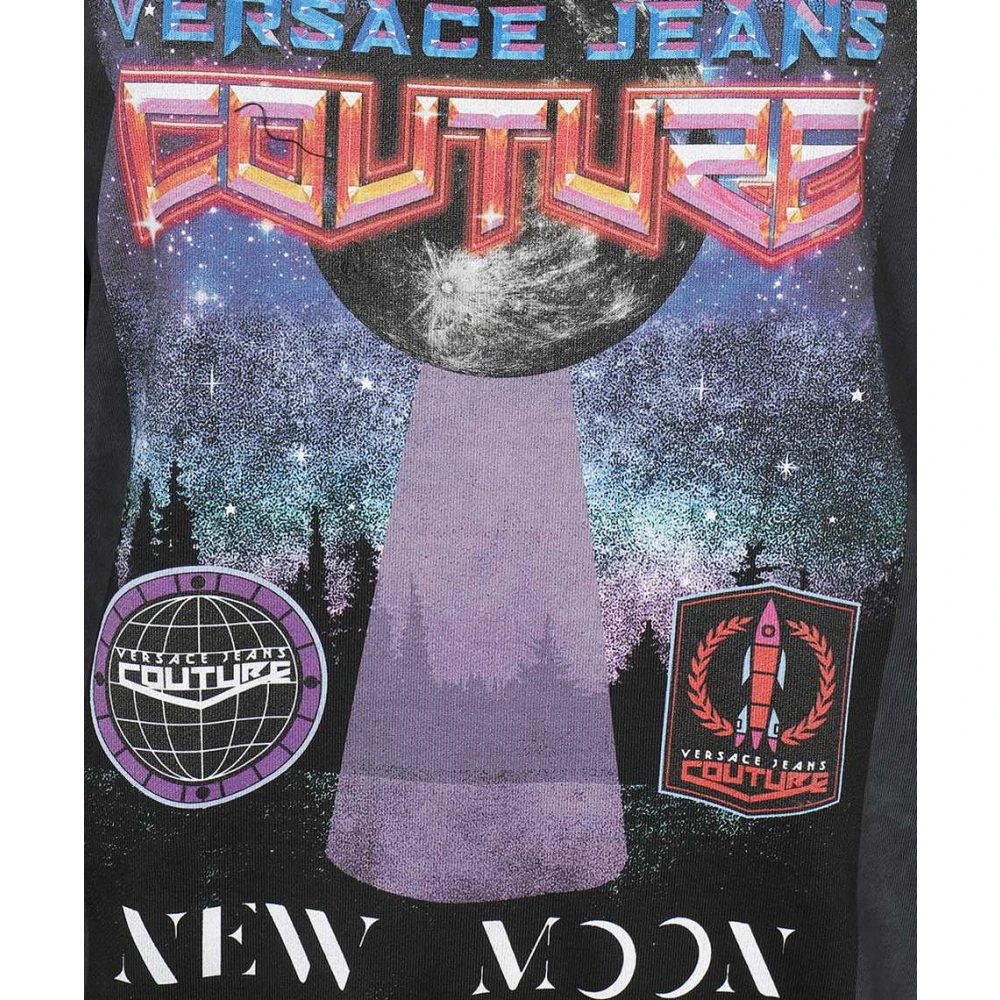 Versace Jeans Couture Maxi Print Katoenen Hoodie Gray Dames