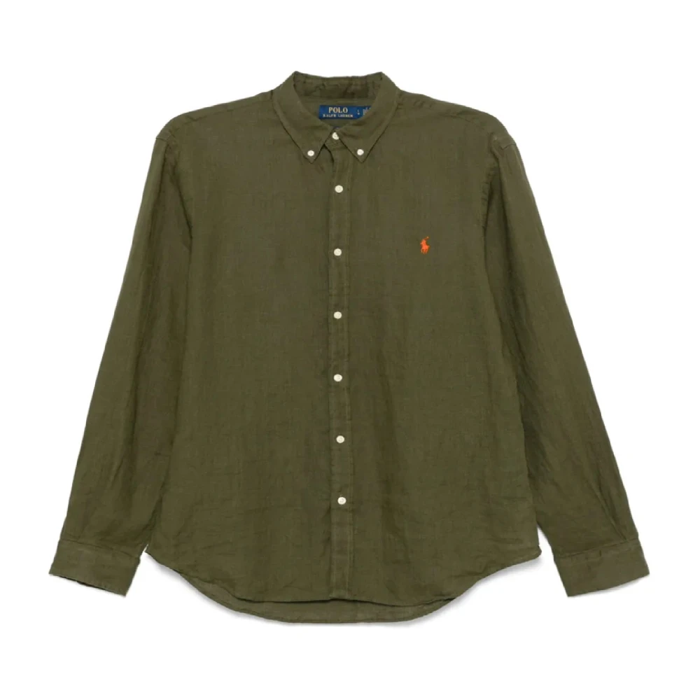 Polo Ralph Lauren Men's Green Olive Long Sleeve Linen Sport Shirt