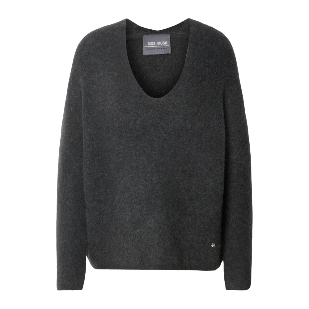 MOS MOSH Zachte V-Hals Gebreide Trui Phantom Gray Dames