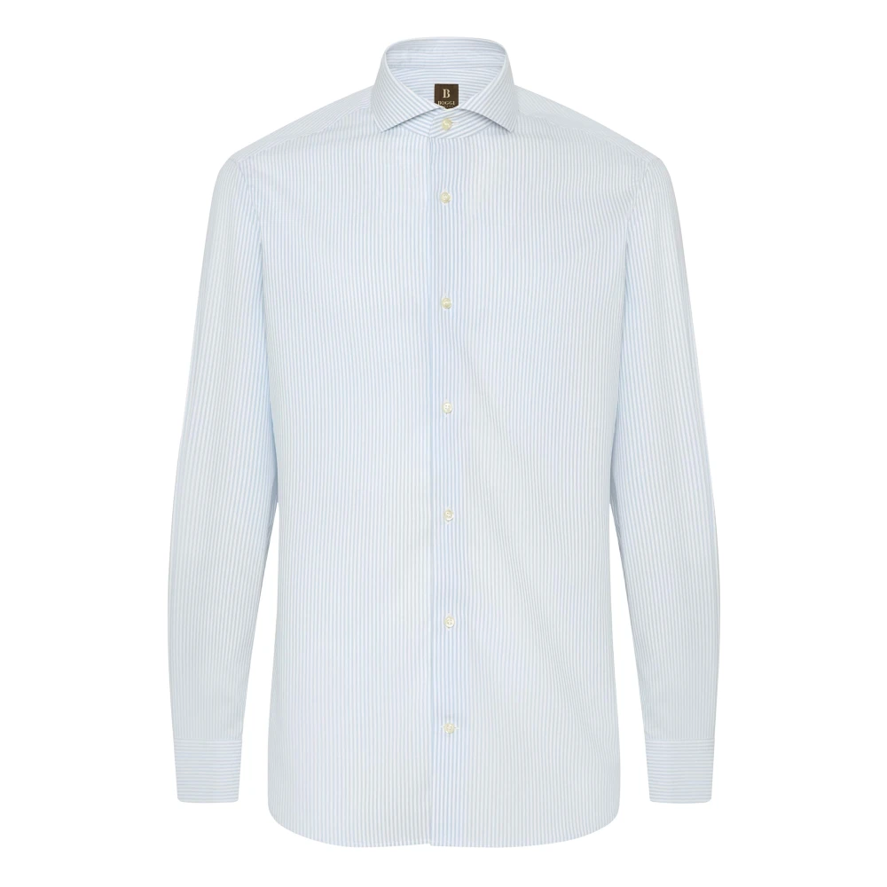 Boggi Milano Slim Fit Gestreept Overhemd van Katoenen Dobby Blue Heren