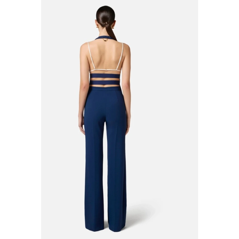 Elisabetta Franchi Blauwe Broek met Gouden Metalen Detail Blue Dames