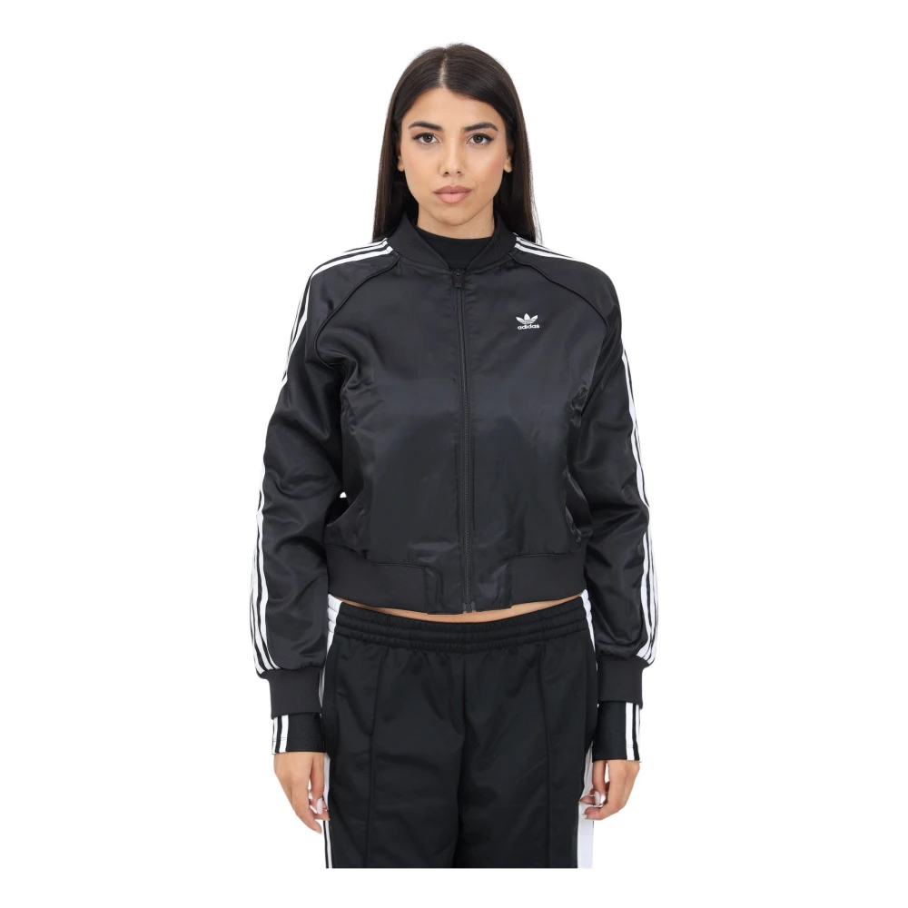 adidas Originals Zwarte Losse Rits Sweatshirt Sportieve Stijl Black Dames