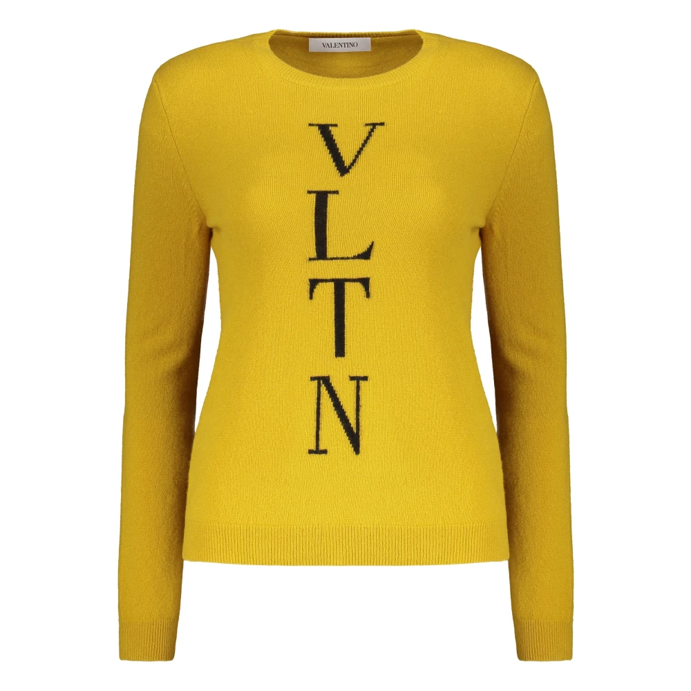 Valentino Garavani Geribbelde wollen trui met logodetail Yellow Dames