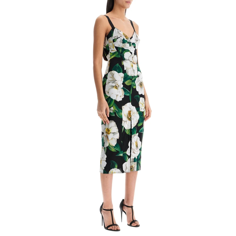 Dolce & Gabbana Elegante Zwarte Bloemen Midi Jurk Multicolor Dames