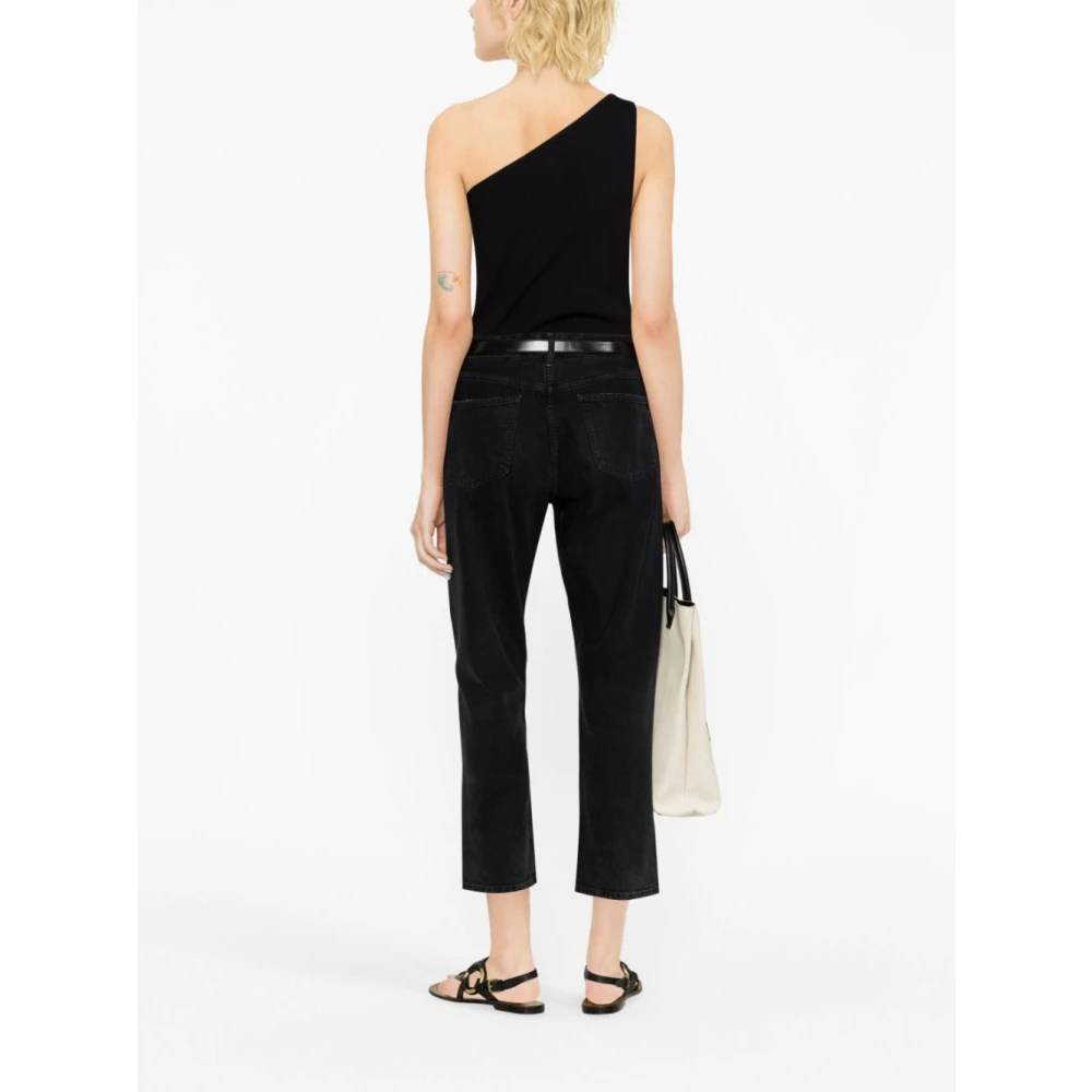 TotêMe Geribbelde One Shoulder Top Black Dames