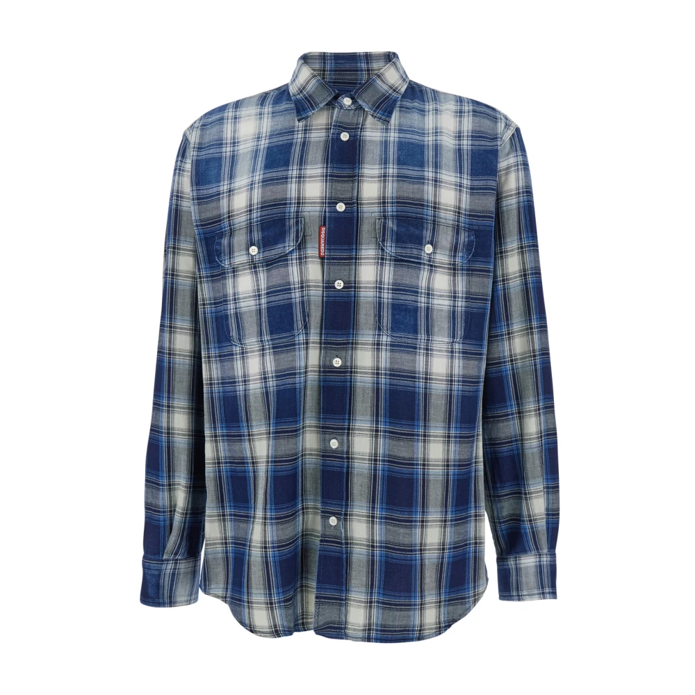 Dsquared2 , Casual Shirts, Male, Blue, M, Cotton Check Shirt